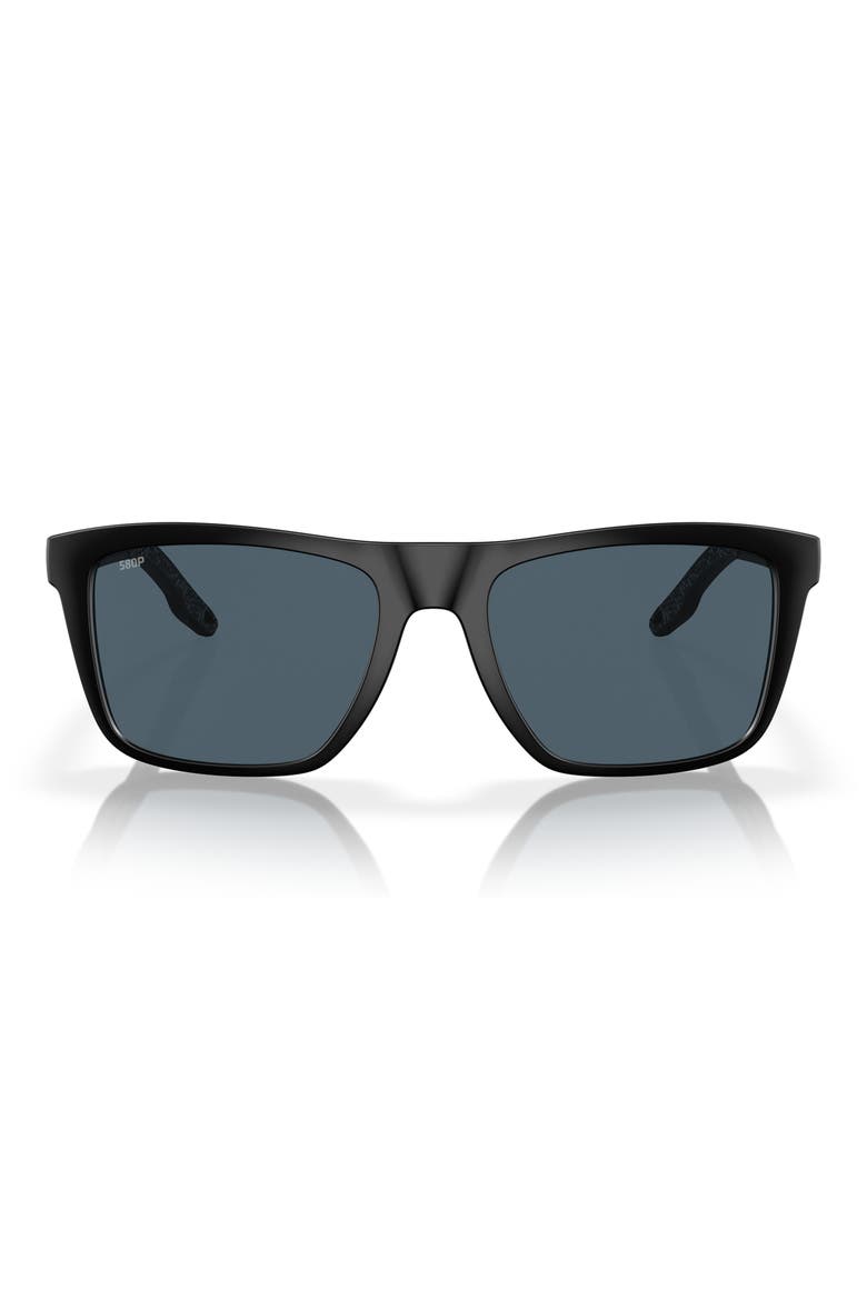 55mm Polarized Rectangular Sunglasses, Main, color, MATTE BLACK/ GRAY