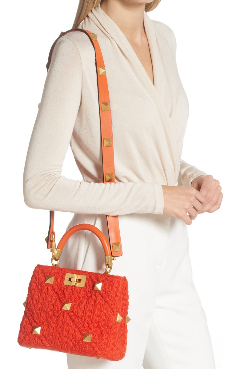 Valentino Garavani Medium Roman Stud Crochet Wool Top Handle Bag, Alternate, color,