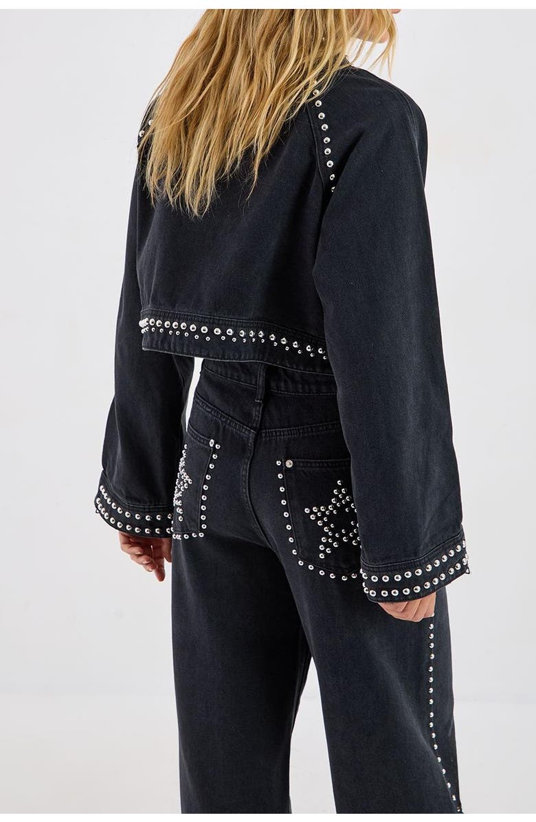NASTY GAL Studded Denim Jacket, Alternate, color, Washed Black