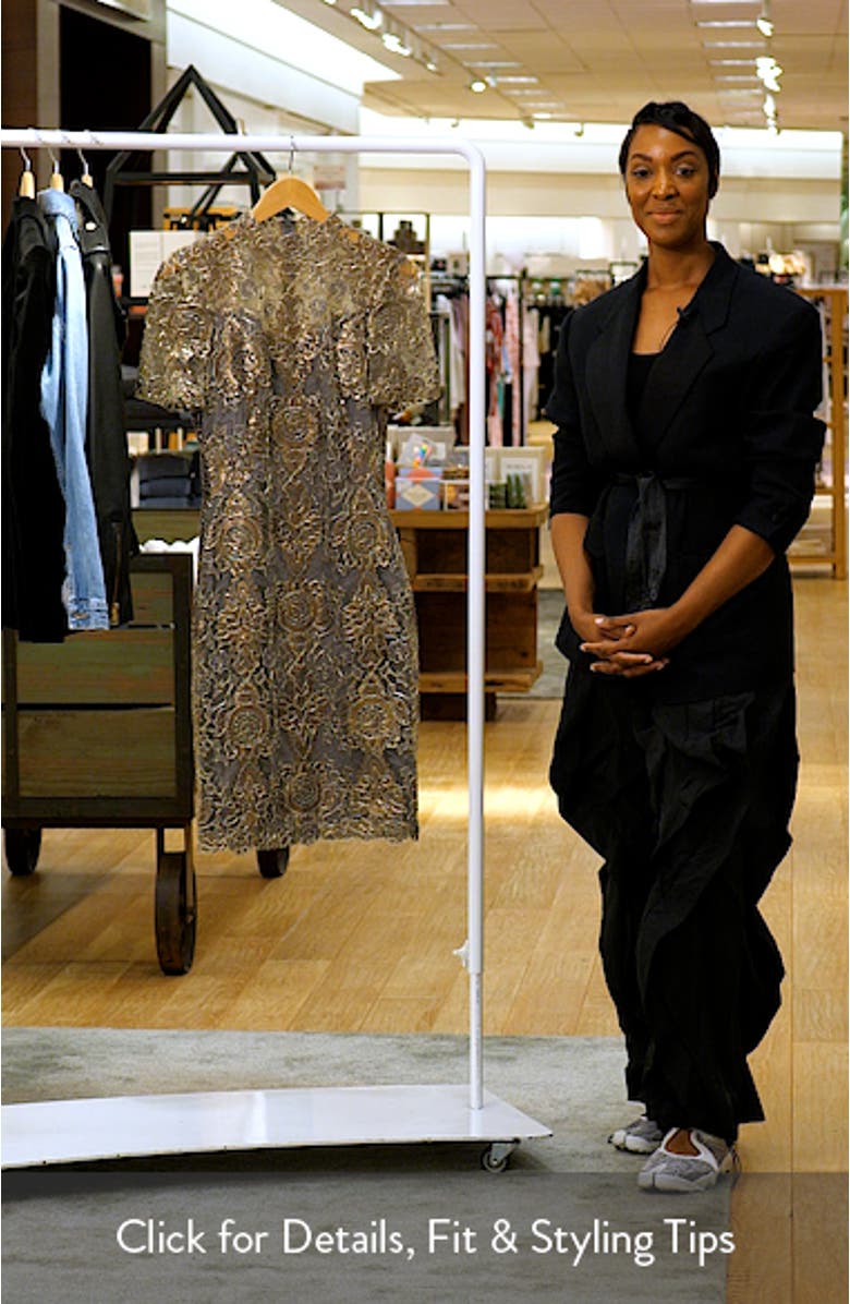 Metallic Embroidered Illusion Neck Cocktail Dress, sales video thumbnail