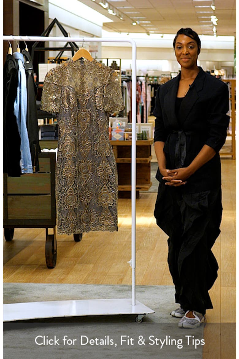 Metallic Embroidered Illusion Neck Cocktail Dress video