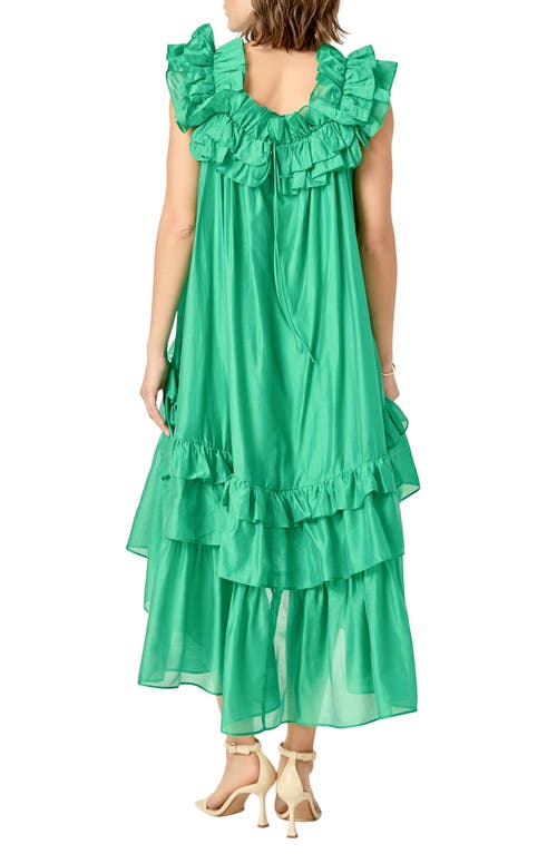 ENGLISH FACTORY ENGLISH FACTORY RUFFLE SLEEVELESS HIGH-LOW MAXI DRESS