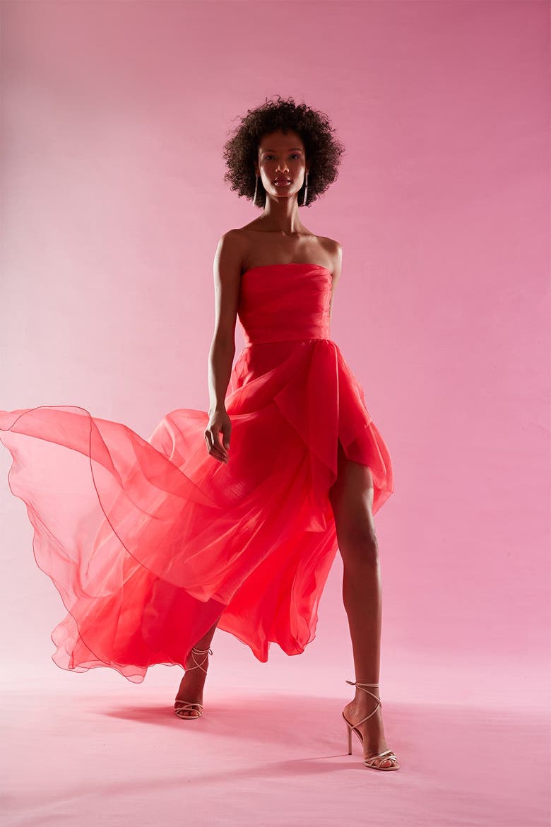 Teresa Strapless Draped Gown, Alternate, color, Begonia