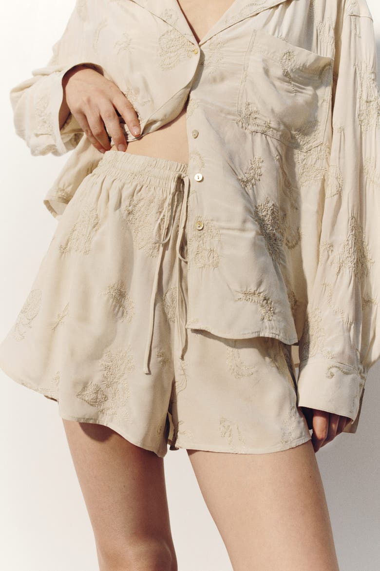 Embroidered Viscose Shorts, Alternate, color, Light beige