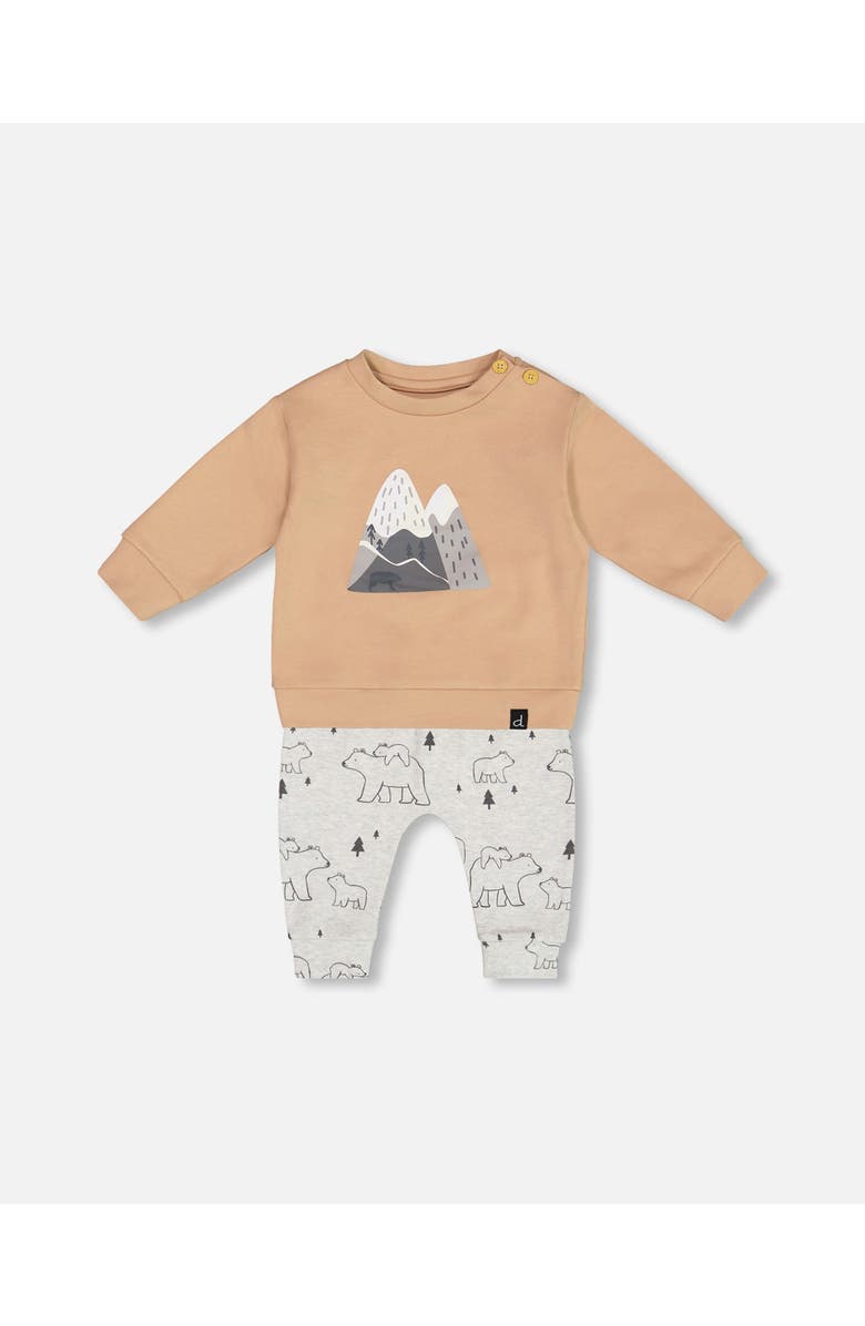 Deux par Deux Baby Boy's Organic Cotton Top With Printed Bears Pant Set Sand, Main, color,