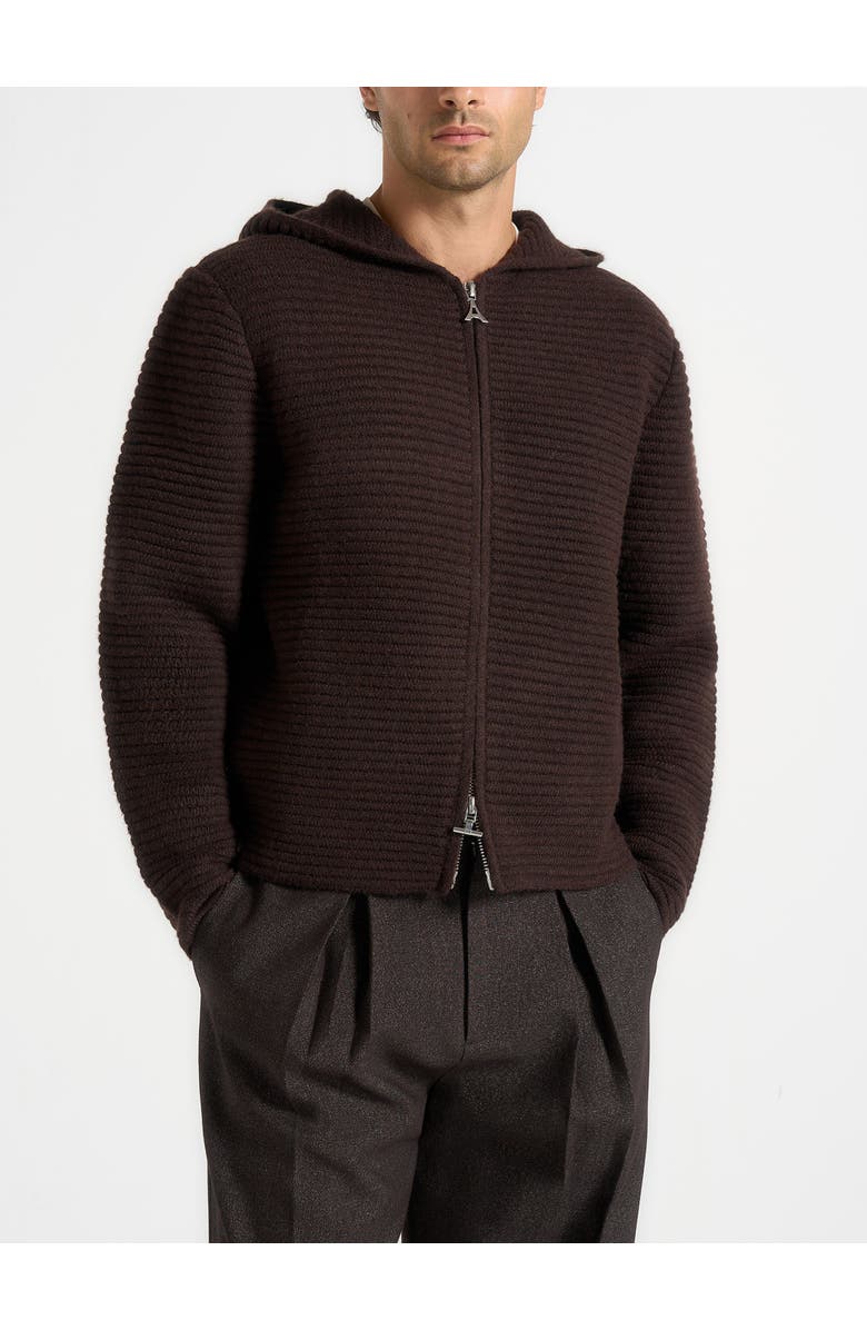 Manière De Voir Eden Ribbed Knit Zip Hoodie, Alternate, color, Brown