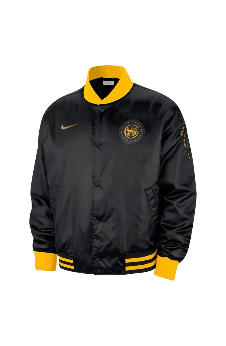 Nike Men's Nike Black Golden State Warriors 2023/24 City Edition Courtside Premier Full-Snap Bomber Jacket, Alternate, color,