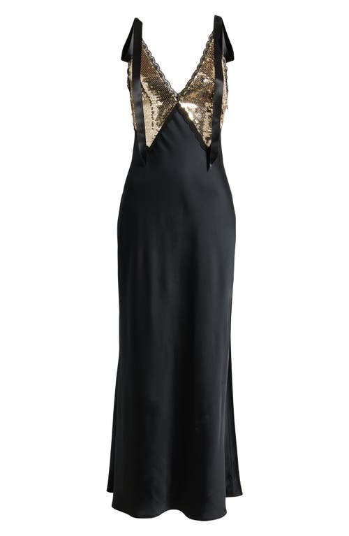 Loveshackfancy Talissa Sequin Sleeveless Satin Maxi Dress In Black