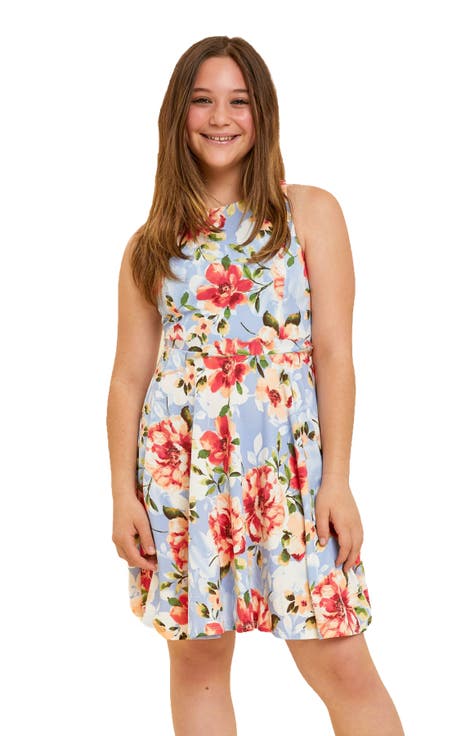 Printed Textured Racerback Dress in Longer Length (Big Kid)