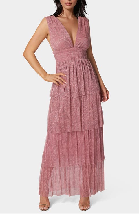 Plunge Neck Tiered Maxi Dress