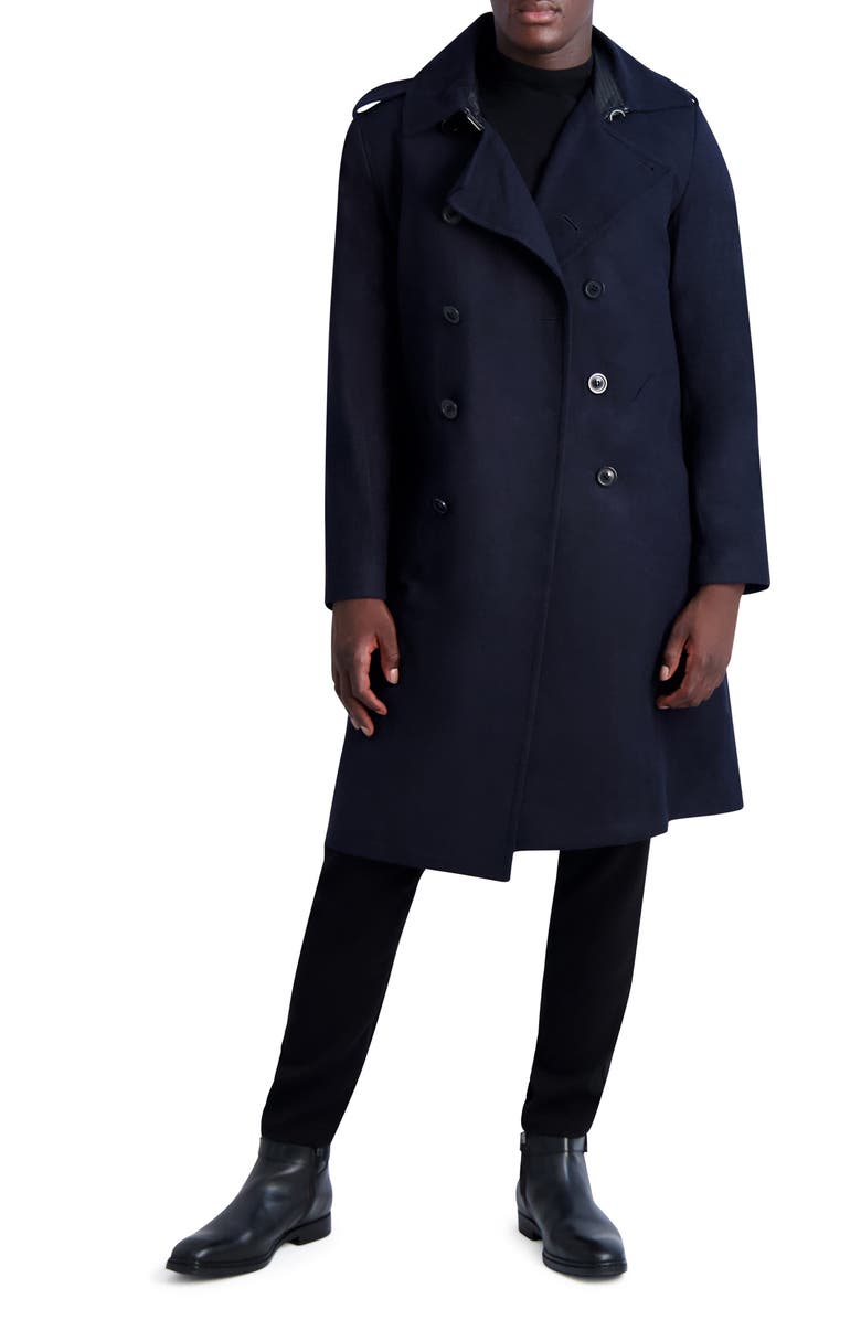 KARL LAGERFELD PARIS Trench Coat, Main, color, Navy