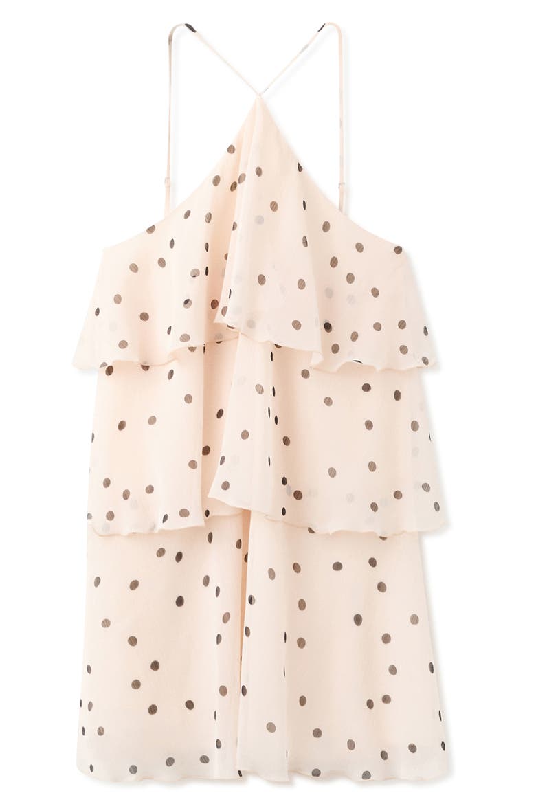 Polka Dot Crinkle Tiered Minidress, Alternate, color, ECRU