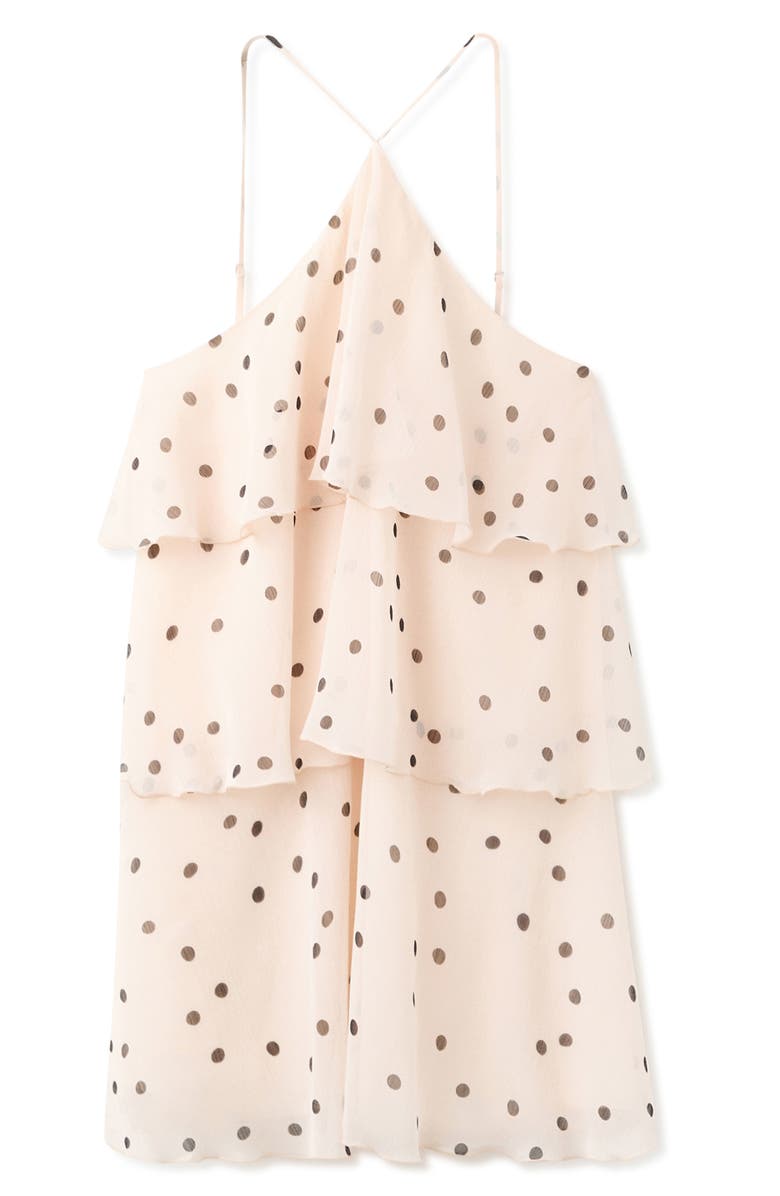 MANGO Polka Dot Crinkle Tiered Minidress, Alternate, color, Ecru