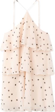 MANGO Polka Dot Crinkle Tiered Minidress