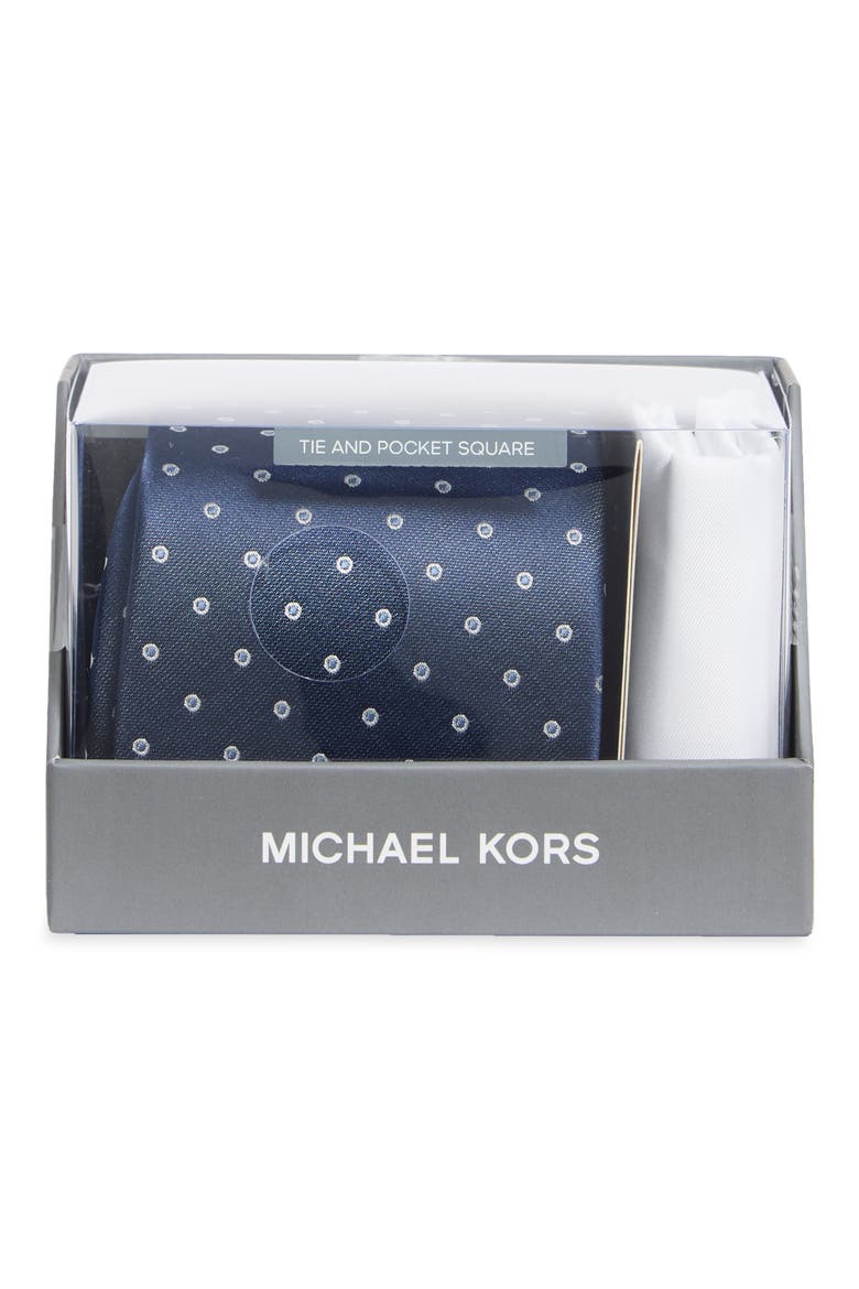 Kemble Dot Tie & Pocket Square Set, Main, color, NAVY