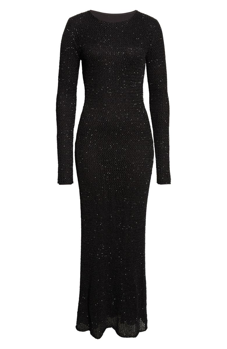 Golden Goose Journey Long Sleeve Sequin Open Stitch Dress, Alternate, color, Black