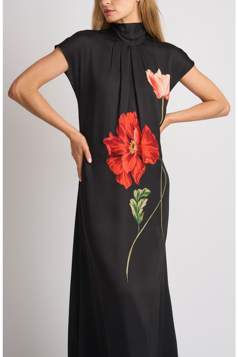 Lucille Floral Sheath Midi Dress, Alternate, color, RICH BLACK