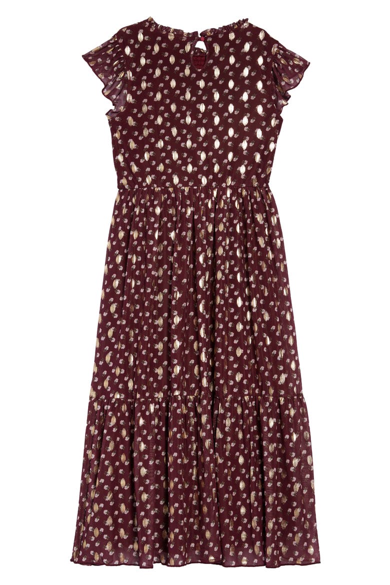 Kids' Ruffle Sleeve Smocked Maxi Dress, Alternate, color, BURGUNDY