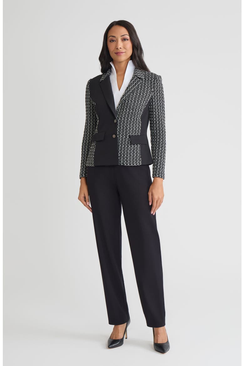 Tailored Mixed Media Tweed Knit Blazer, Alternate, color, Black/White
