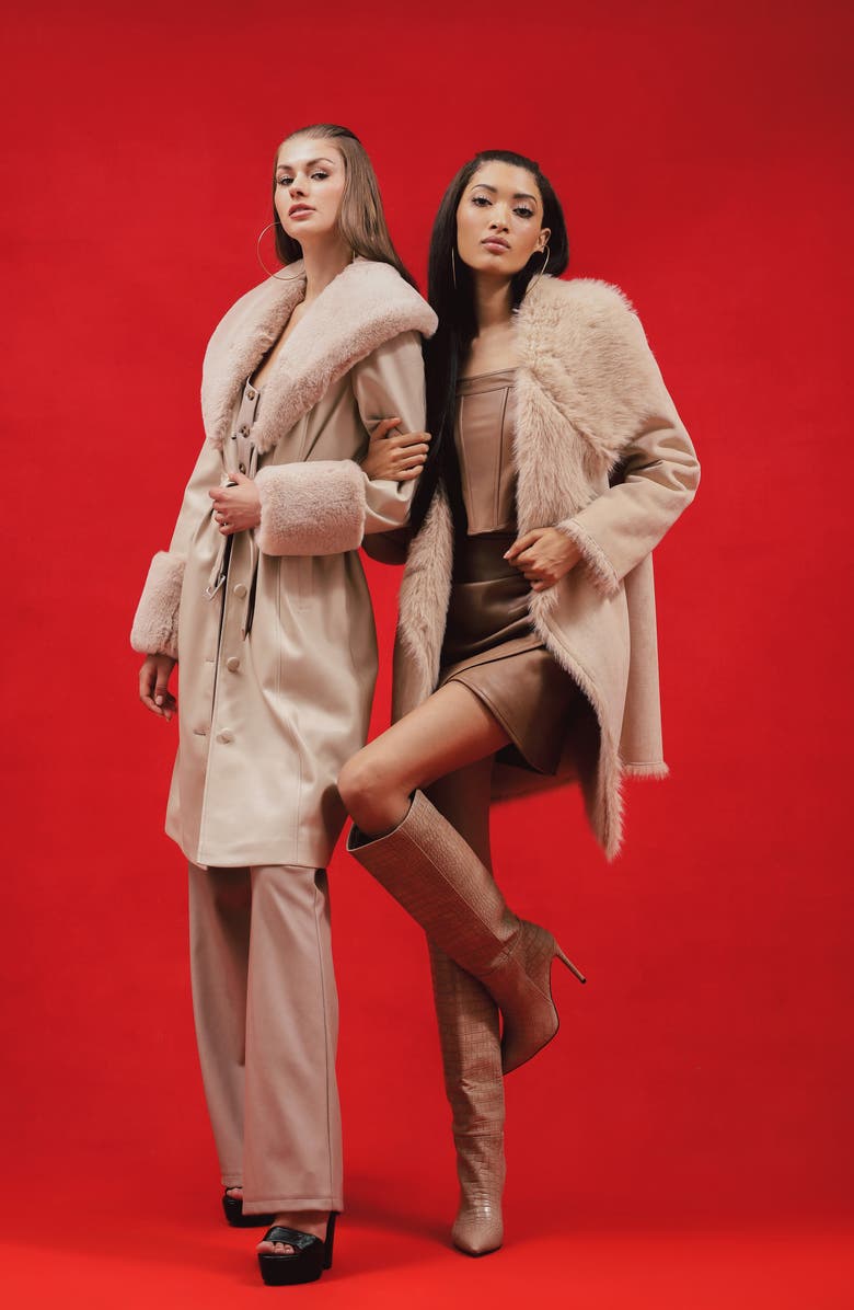 Avec Les Filles Faux Fur & Faux Leather Coat, Alternate, color, 