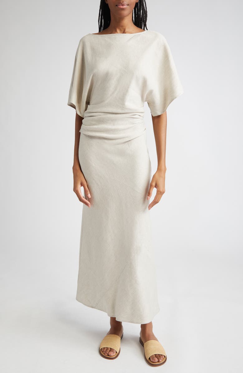 STAUD Amelie Linen Blend Dress, Main, color, Natural