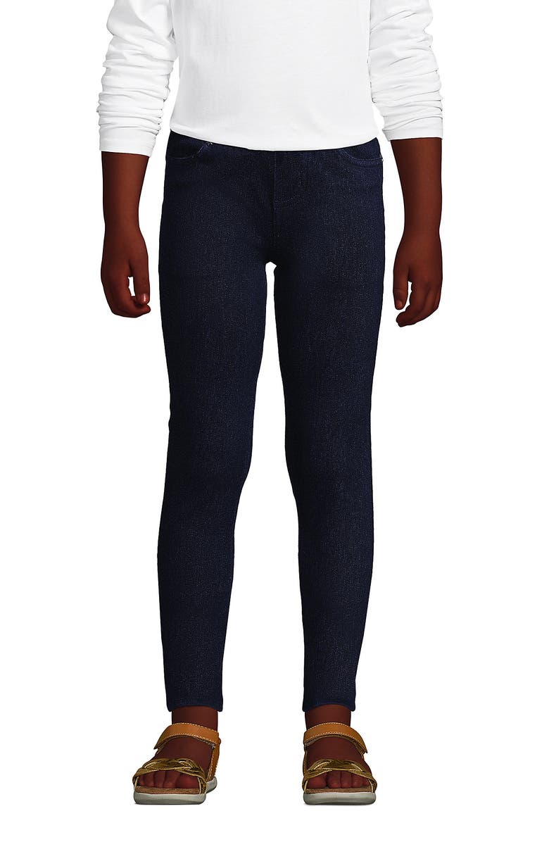 Lands' End Girls Plus Iron Knee Denim Jeggings, Main, color, Dark Blue Rinse