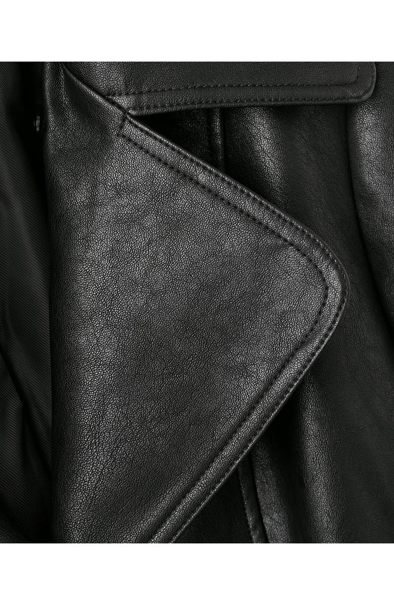 MANGO Fernanda Faux Leather Belted Coat with Removable Faux Fur Trim, Alternate, color, Black