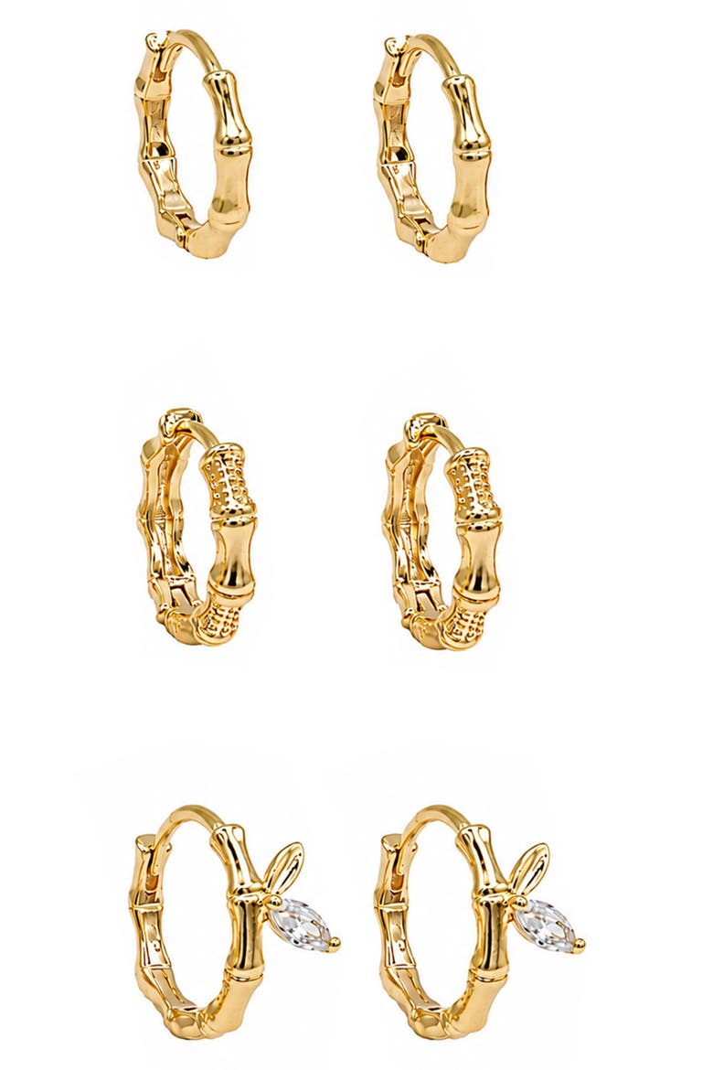 Set of 3 Frosted Vine Hoop Earrings, Main, color, GOLD