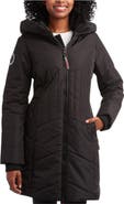 CANADA WEATHER GEAR Women's Long Puffer Jacket with Faux Fur Trim