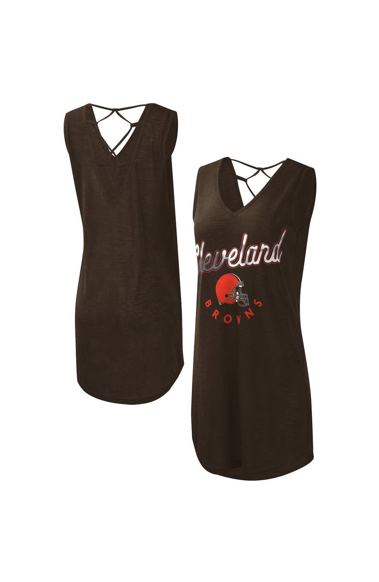 G-III 4HER BY CARL BANKS Women's G-III 4Her by Carl Banks Brown Cleveland Browns Game Time Swim V-Neck Cover-Up Dress, Alternate, color,