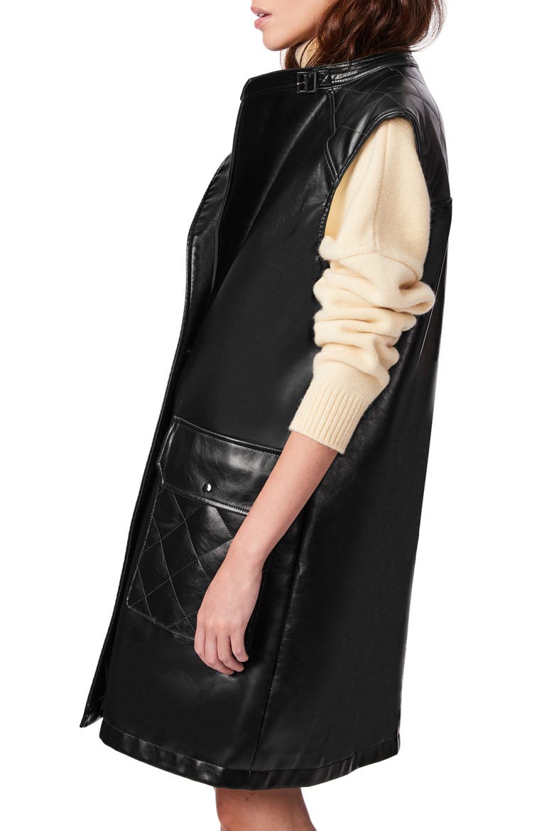 Pull Up Faux Leather Long Vest, Alternate, color, BLACK