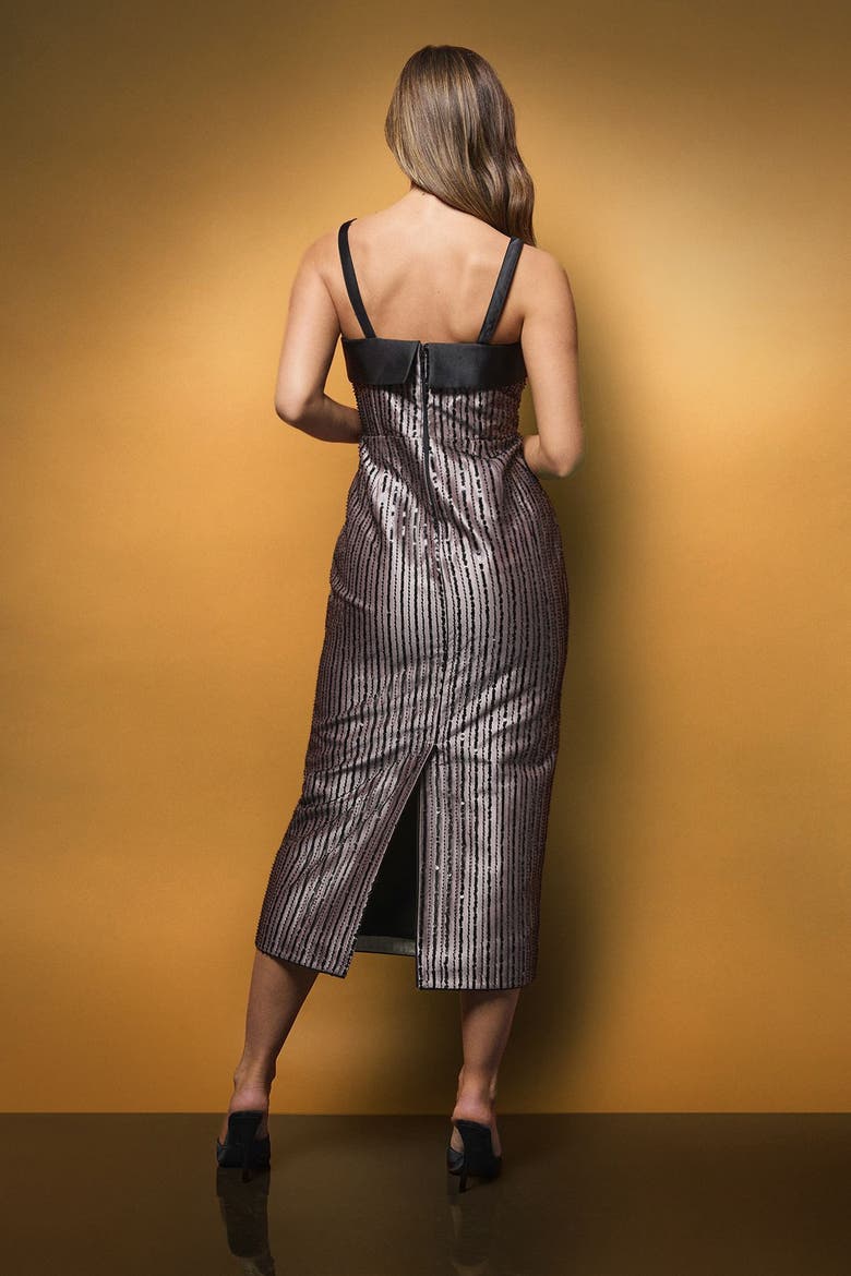 Muse Beaded Sequin Midi Dress, Alternate, color, Mocha