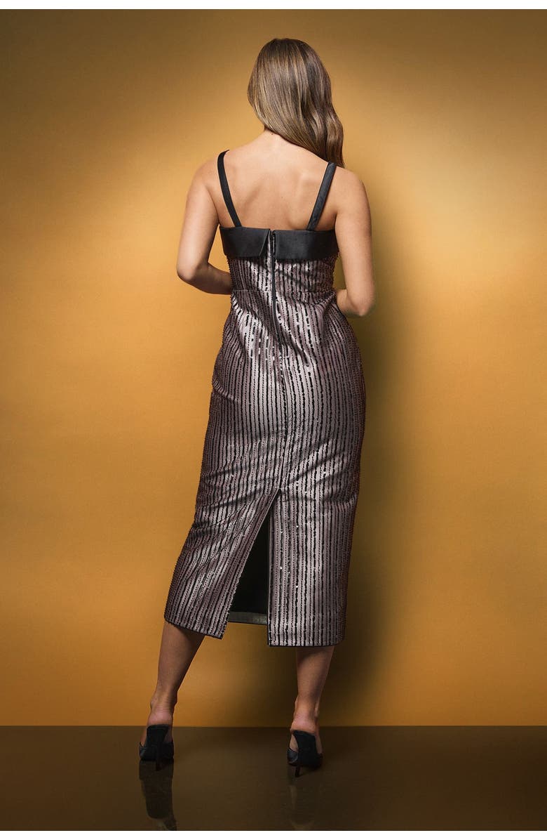 Coast Muse Beaded Sequin Midi Dress, Alternate, color, Mocha