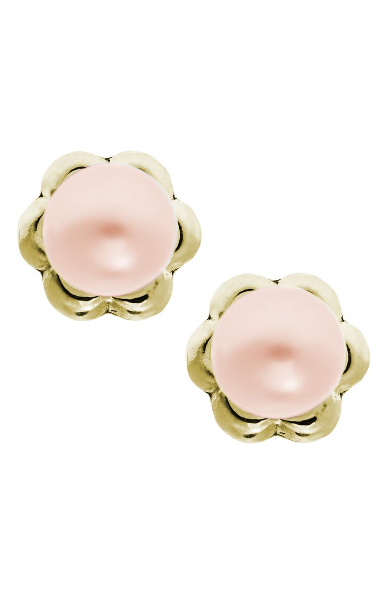 Mignonette 14k Yellow Gold & Cultured Pearl Earrings, Alternate, color, Pink