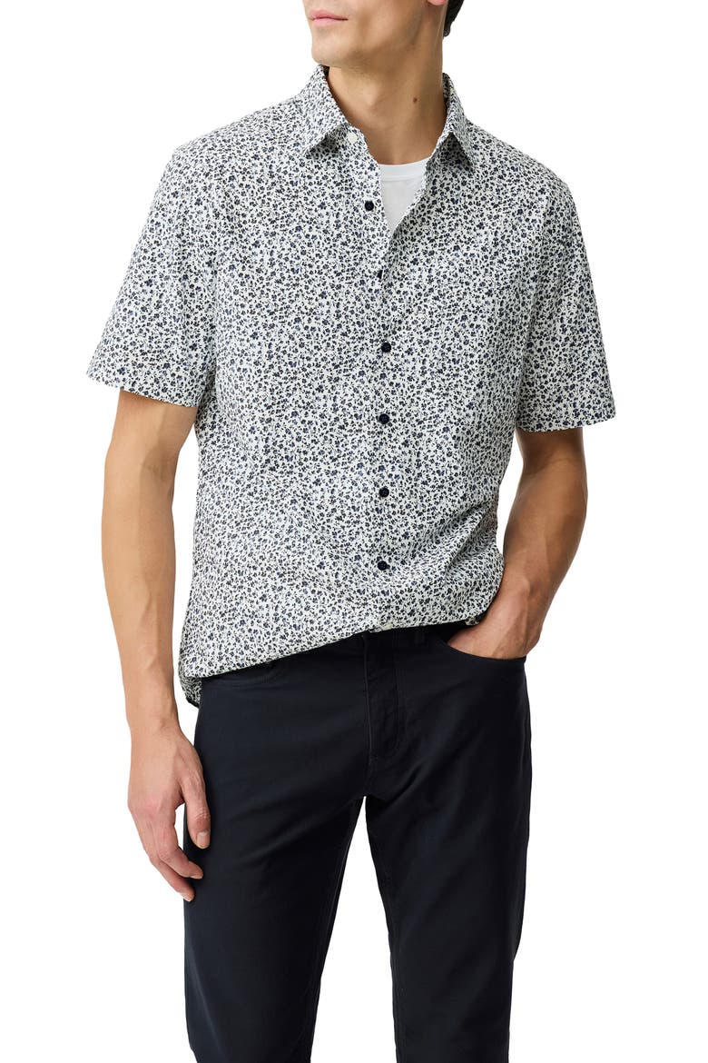 Rai Valley Floral Short Sleeve Button-Up Shirt, Main, color, NAVY