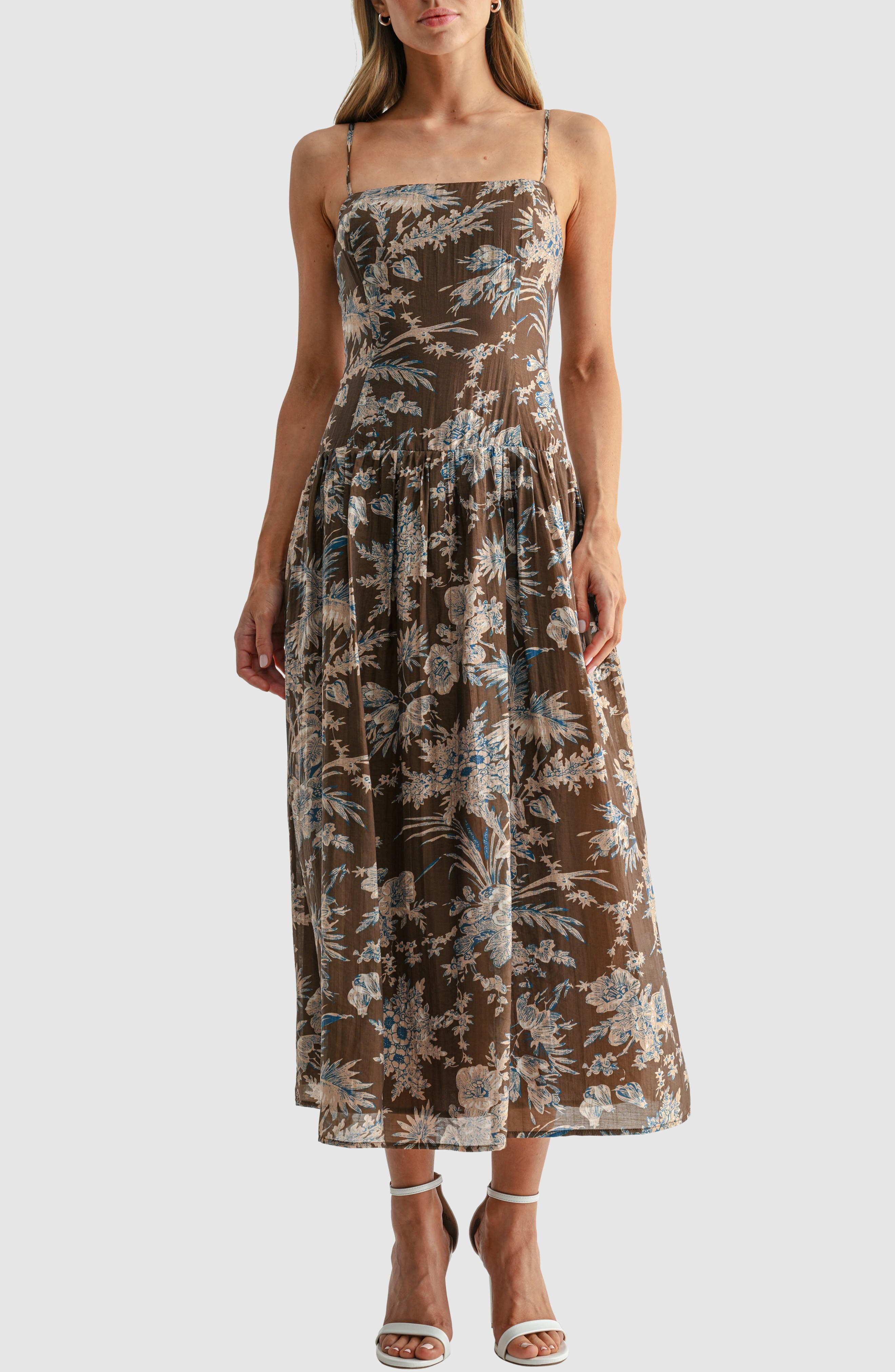 selected BROWN BLUE FLORAL