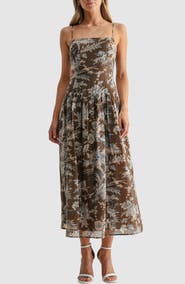 All in Favor Square Neck Floral Tiered Midi Dress