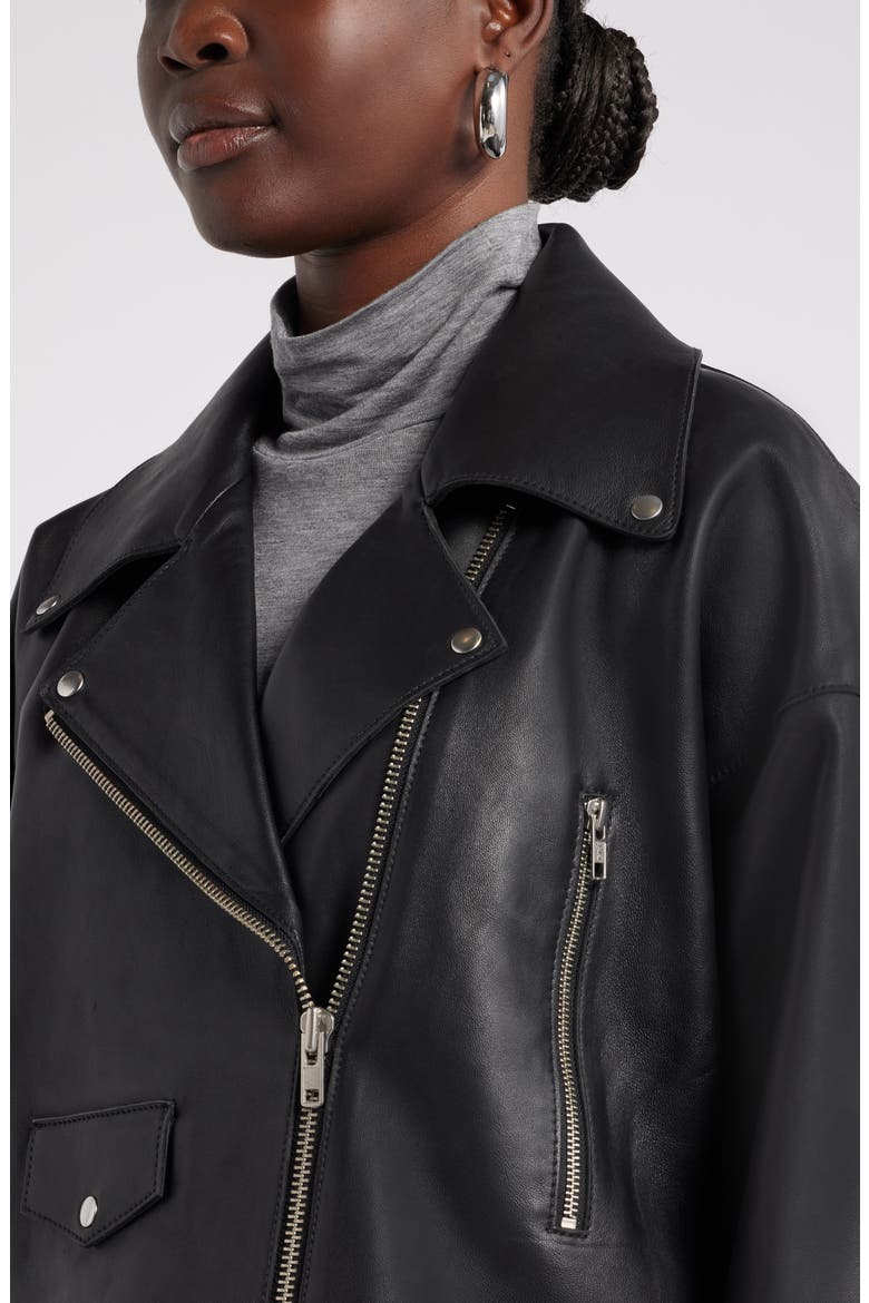 Leather Moto Jacket, Alternate, color, BLACK