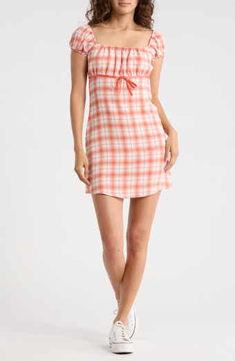 Plaid Puff Sleeve A-Line Minidress