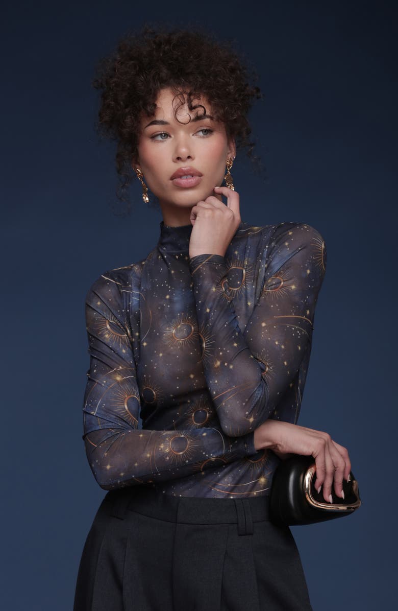 Avec Les Filles Celestial Print Long Sleeve Shirt, Alternate, color, Gold Celestial Baroque