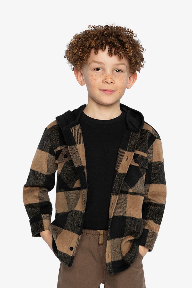 Flannel Fleece Hood Chest Pocket Shirt, Alternate, color, Brown and Black Plaid