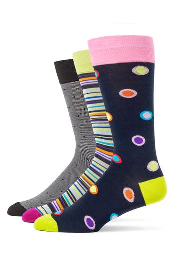 Lorenzo Uomo 3-pack Assorted Crew Socks In Navy