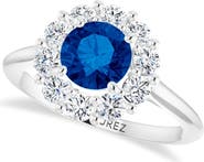 ALLUREZ Round Lab Blue Sapphire & Diamond Halo Ring 14K