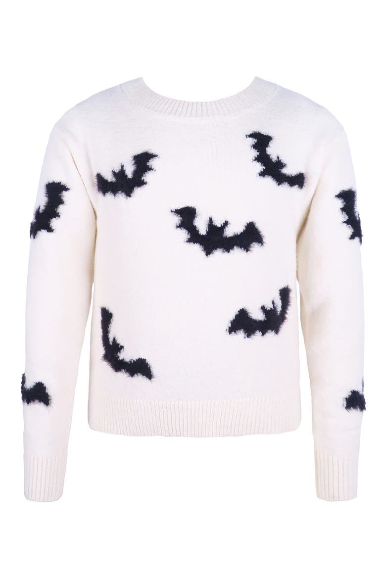 Kids' Halloween Bat Eyelash Yarn Sweater, Main, color, IVORY/ BLACK