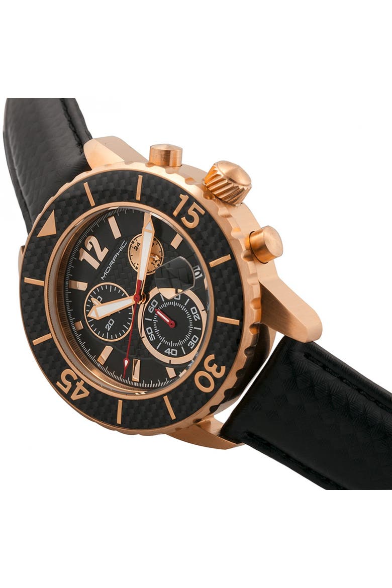M51 Series Chronograph Leather-Band Watch w/Date, Alternate, color, Rose Gold/Black