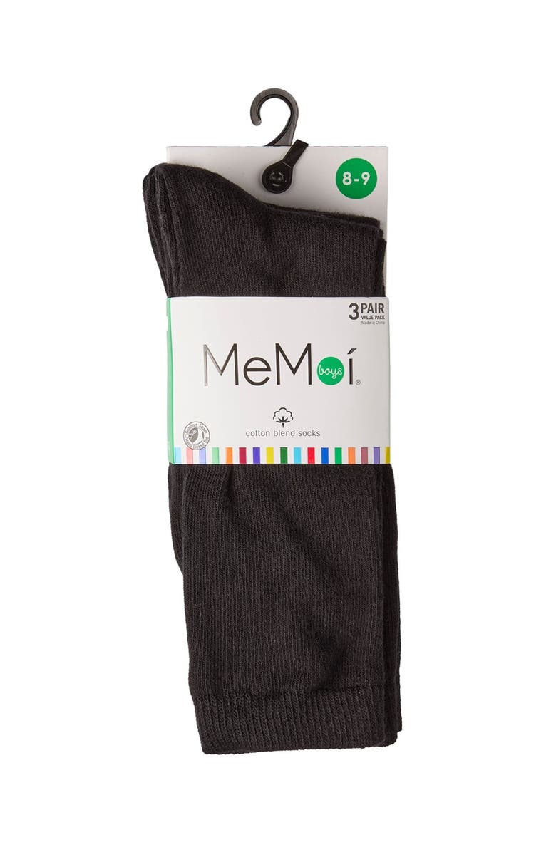 MK-10951 Boys' 3 Pair Pack Flat Crew Socks, Alternate, color, Black