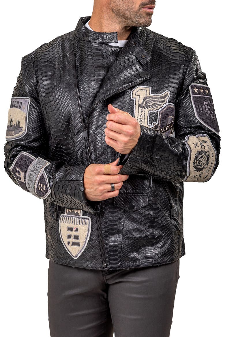 Marthyr Python Embossed Faux Leather Jacket, Alternate, color, BLACK