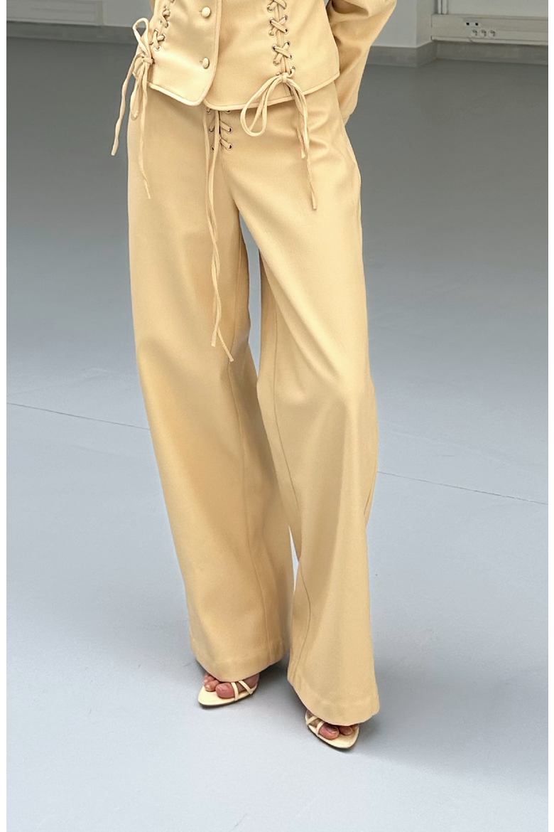 Gia Lace Up Faux Leather Trousers, Alternate, color, Butter Yellow