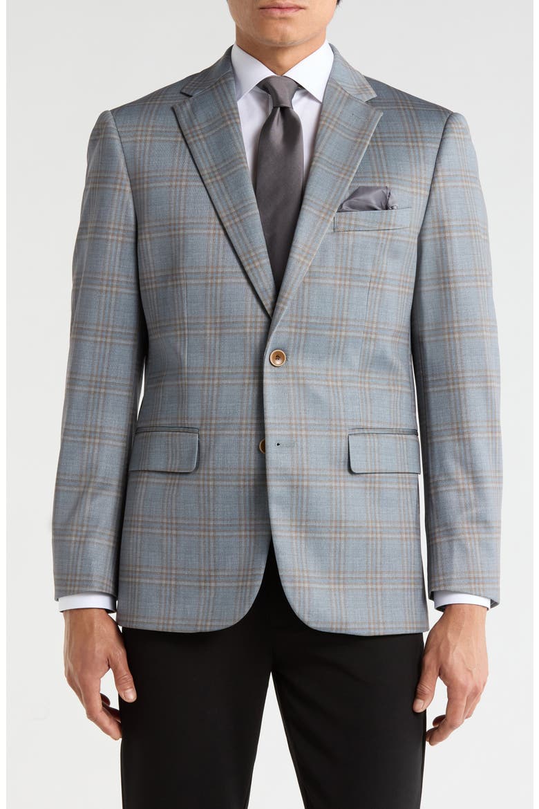 Slim Fit Plaid 4-Way Stretch Sport Coat, Main, color, GREY