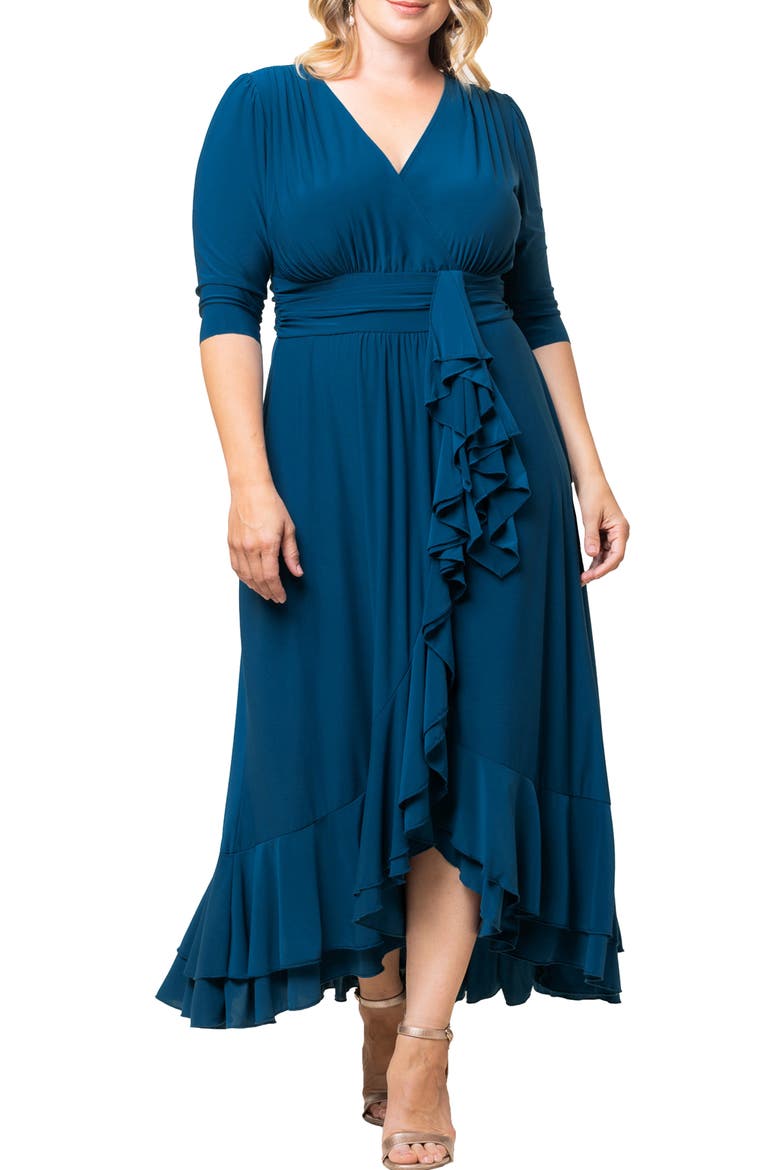 Veronica Ruffled High-Low Evening Gown, Main, color, AEGEAN BLUE